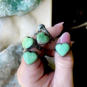 Shop Chrysoprase Rings! Chrysoprase ring, heart ring, green stone ring, valentines ring, boho ring | Natural genuine Chrysoprase rings, simple unique handcrafted gemstone rings. #rings #jewelry #shopping #gift #handmade #fashion #style #affiliate #ad