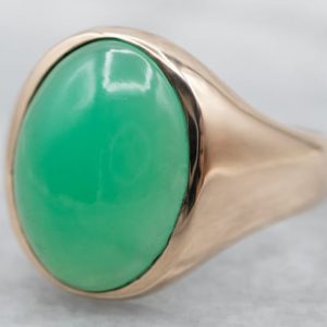 Shop Chrysoprase Rings! Mid Century Chrysoprase Ring, Unisex Cabochon Ring, Yellow Gold Chrysoprase Ring, Chrysoprase Jewelry, Green Stone Ring A11668 | Natural genuine Chrysoprase rings, simple unique handcrafted gemstone rings. #rings #jewelry #shopping #gift #handmade #fashion #style #affiliate #ad
