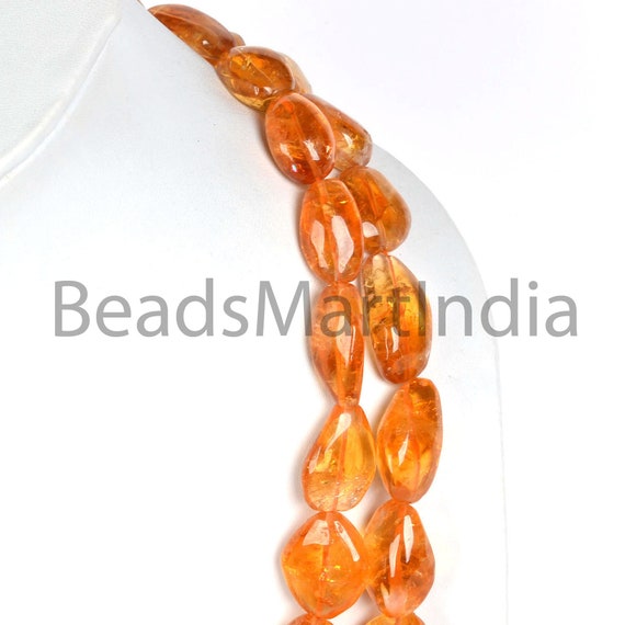 Citrine Smooth Nugget Necklace (1291cts/2lines), 18-26mm Citrine Nugget Gemstone Beads, Citrine Beads Necklace, Citrine Jewelry