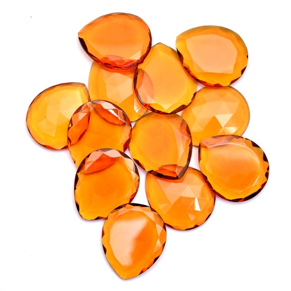 Aaa Citrine Quartz Pear Rosecut | 25x30mm Pear Faceted Cabochon | Honey Citrine Hydro Quartz Loose Semi Precious Gemstone For Jewelry Making
