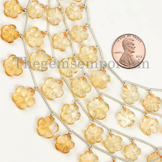 9-12mm Citrine Flower Carving Gemstone Beads, 10 Pieces Citrine Beads, Citrine Flower Beads, Aaa Citrine Gemstone Carving Beads