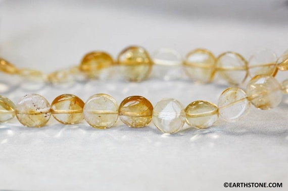 M/ Citrine 8-10mm Coin Beads 16" Strand Size Varies Natural Nice Transparent Yellow Quartz Beads For Jewelry Making