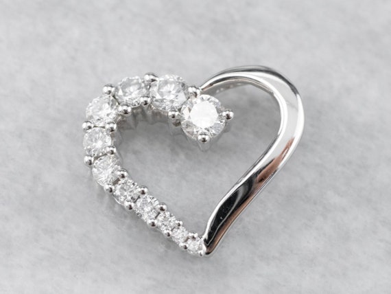 Diamond Heart Pendant, White Gold Heart Pendant, Slide Pendant, Bridal Jewelry, Anniversary Gift, Birthday Gift, Heart Jewelry A4v0w5z9