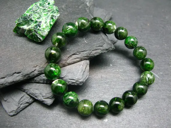 Chrome Diopside Genuine Bracelet ~ 7 Inches  ~ 10mm Round Beads