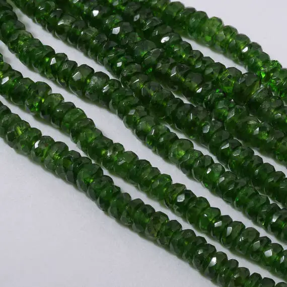 Russian Chrome Diopside Beads Strand, Faceted Rondelles  30 Cms Beaded Strand, Russian Chrome Jewelry Making Beads Stone, Gems Beads Stone,