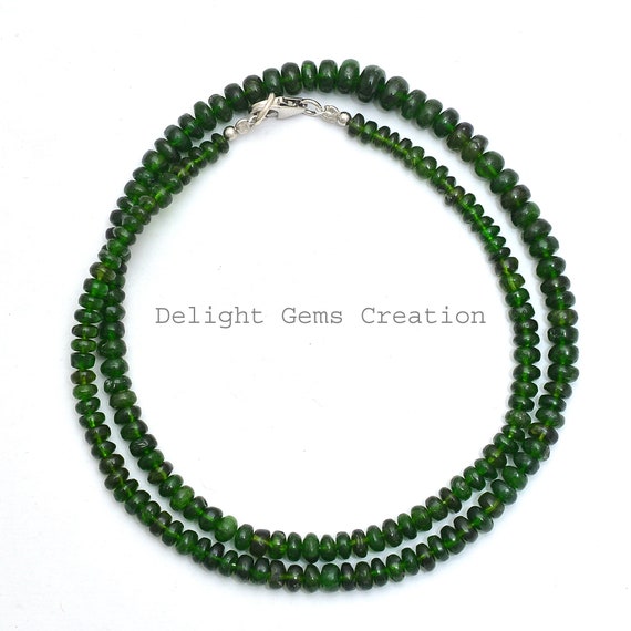 Chrome Diopside Necklace, 4-6.5mm Chrome Diopside Smooth Rondelle Beads Necklace, Green Chrome Diopside Beaded Necklace, 19 Inches Necklace