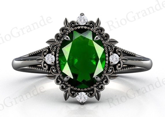 Oval Shape Chrome Diopside Engagement Ring For Women 925 Silver Chrome Diopside Wedding Ring Vintage Chrome Diopside Bridal Anniversary Ring
