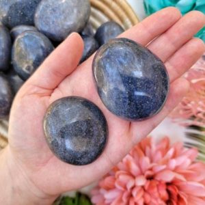 Shop Dumortierite Stones & Crystals! One Dumortierite in Quartz Palmstone – Third Eye Chakra – No. 104 | Natural genuine stones & crystals in various shapes & sizes. Buy raw cut, tumbled, or polished gemstones for making jewelry or crystal healing energy vibration raising reiki stones. #crystals #gemstones #crystalhealing #crystalsandgemstones #energyhealing #affiliate #ad