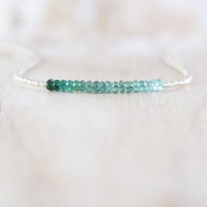 Shop Emerald Necklaces! Emerald, Seed Bead & Sterling Silver Necklace, Tiny Ombre Gemstone Choker, Dainty Natural Crystal Jewelry, May Birthstone Gift for Women | Natural genuine Emerald necklaces. Buy crystal jewelry, handmade handcrafted artisan jewelry for women.  Unique handmade gift ideas. #jewelry #beadednecklaces #beadedjewelry #gift #shopping #handmadejewelry #fashion #style #product #necklaces #affiliate #ad
