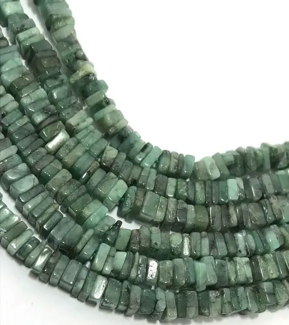 4.5 To 5 Mm Emerald Square Heishi Beads Strand | Emerald |disc Square | Semiprecious Stone Beads | Gemstone Beads | Square Heishi Beads .