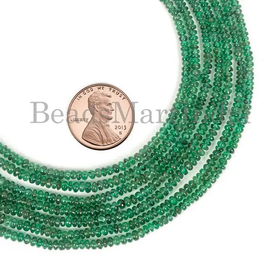 Natural 2-3 Mm Emerald Beads, Emerald Rondelle Shape, Emerald Smooth Beads, Emerald Gemstone Beads, Emerald Plain Jewelry Making Beads