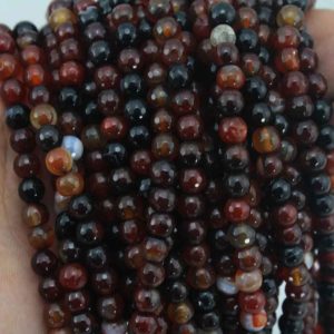 6mm Faceted Fire Agate Beads, Red & Black Agate Beads Round beads, Loose Gemstone Beads For Jewelry Making–60 Pieces—15-16 inches–NF044