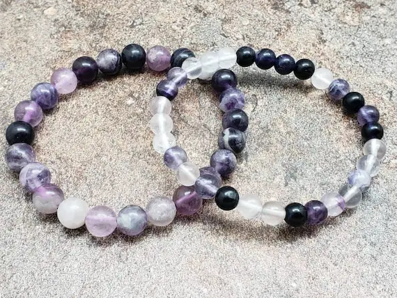 Purple Fluorite Bracelet, Gemstone Bracelet, 7 Inch