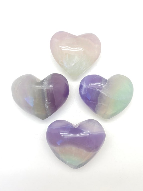 Lavender Fluorite Crystal Heart (1.9"-2.75") Lavender Fluorite Polished Stone Heart - Yttrium Fluorite - Tumbled Purple Fluorite Heart