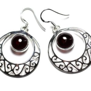 Shop Garnet Earrings! BO235 – Boucles oreilles Argent 925 et Pierre – Créoles Filigranes Arabesques 27mm Grenat | Natural genuine Garnet earrings. Buy crystal jewelry, handmade handcrafted artisan jewelry for women.  Unique handmade gift ideas. #jewelry #beadedearrings #beadedjewelry #gift #shopping #handmadejewelry #fashion #style #product #earrings #affiliate #ad