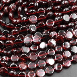 Shop Garnet Bead Shapes! AA Natural Red Garnet Smooth Coin 8mm Beads 15.5" Strand | Natural genuine other-shape Garnet beads for beading and jewelry making.  #jewelry #beads #beadedjewelry #diyjewelry #jewelrymaking #beadstore #beading #affiliate #ad