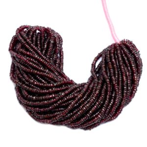 Shop Garnet Rondelle Beads! Rhodolite Garnet 4mm Smooth Heishi Rondelle Beads | 16inch Strand | Natural Garnet Semi Precious Gemstone Loose Spacer / Coin Loose Beads | Natural genuine rondelle Garnet beads for beading and jewelry making.  #jewelry #beads #beadedjewelry #diyjewelry #jewelrymaking #beadstore #beading #affiliate #ad