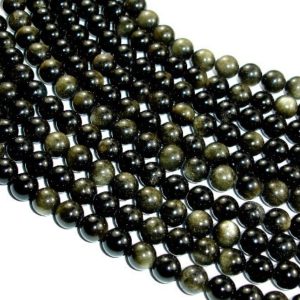 Shop Golden Obsidian Beads! Golden Obsidian Beads, Round, 8mm (8.3mm), 15 Inch, Full strand, Approx 47 beads, Hole 1 mm, A quality (239054003) | Natural genuine round Golden Obsidian beads for beading and jewelry making.  #jewelry #beads #beadedjewelry #diyjewelry #jewelrymaking #beadstore #beading #affiliate #ad