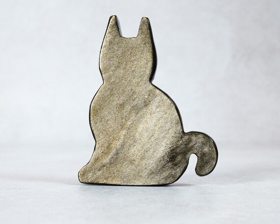 Gold Sheen Obsidian Cat Carving | Obsidian Crystal Cat