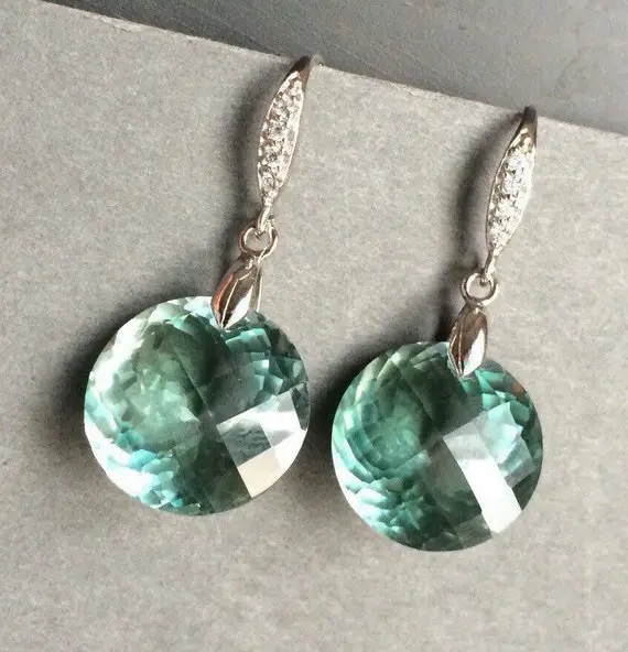 Green Amethyst Earrings. 31 Carats. Solid Sterling Silver Pave Jewelry. Luxury Jewelry. Statement Earrings. February Birthstone