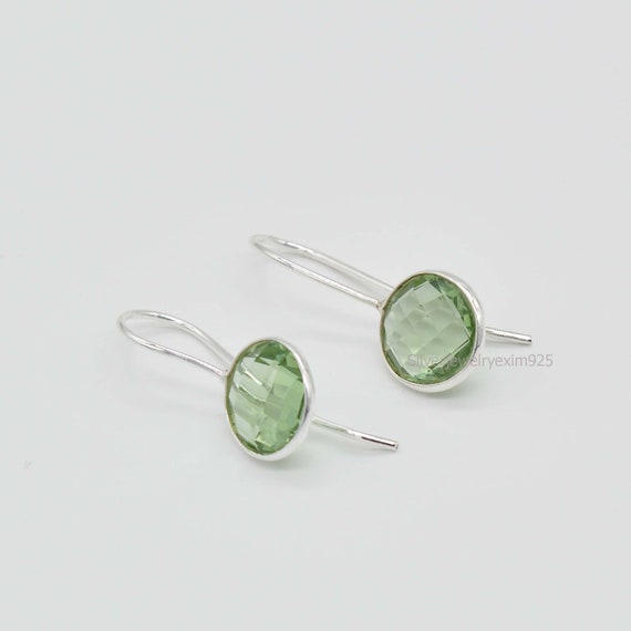 Green Amethyst Earring, February Birthstone, Green Earrings In Sterling Silver, Gift For Women, 925 Sterling Silver Jewelry, Boho Earrings.