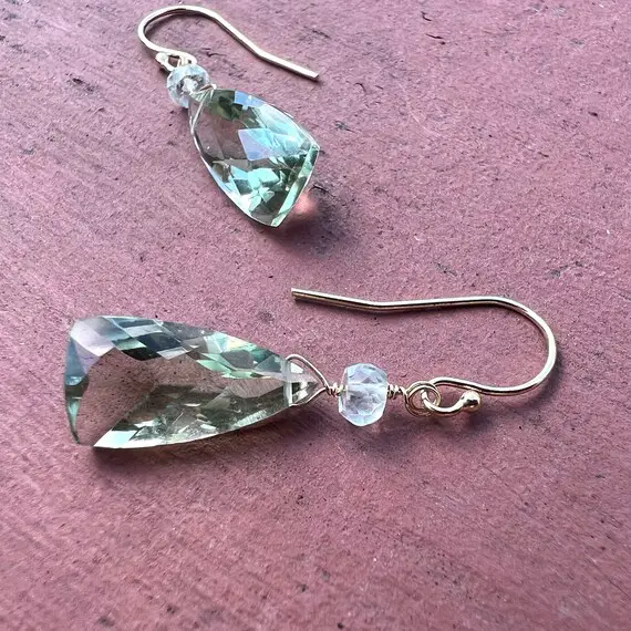 Natural Green Amethyst Earrings Solid 14k Gold , February Birthstone , 6th 9th 28th 33rd Anniversary