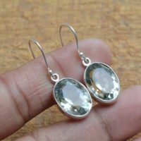 Natural Green Amethyst Earrings, Sterling Silver Earrings, Green Amethyst 12x16mm Oval Gemstone Earrings, Silver Earrings, Womens Earrings | Natural genuine Gemstone jewelry. Buy crystal jewelry, handmade handcrafted artisan jewelry for women.  Unique handmade gift ideas. #jewelry #beadedjewelry #beadedjewelry #gift #shopping #handmadejewelry #fashion #style #product #jewelry #affiliate #ad