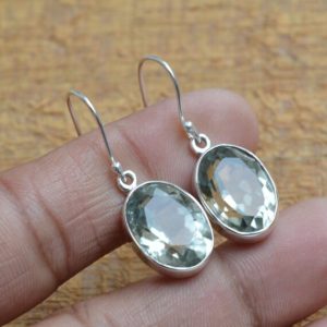 Shop Green Amethyst Earrings! Natural Green Amethyst Earrings, Sterling Silver Earrings, Green Amethyst 12x16mm Oval Gemstone Earrings, Silver Earrings, Womens Earrings | Natural genuine Green Amethyst earrings. Buy crystal jewelry, handmade handcrafted artisan jewelry for women.  Unique handmade gift ideas. #jewelry #beadedearrings #beadedjewelry #gift #shopping #handmadejewelry #fashion #style #product #earrings #affiliate #ad