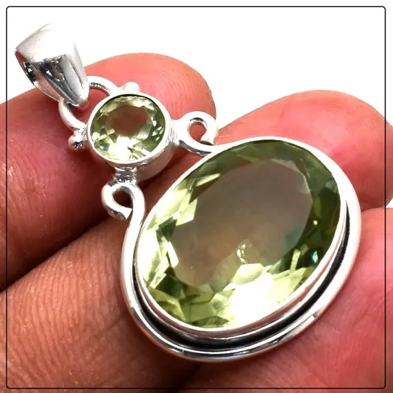Natural 925 Sterling Silver Green Amethyst Pendant, Gemstone Pendant, Gift Pendant, Handmade Pendant, Pendant Necklace, Stone Jewelry