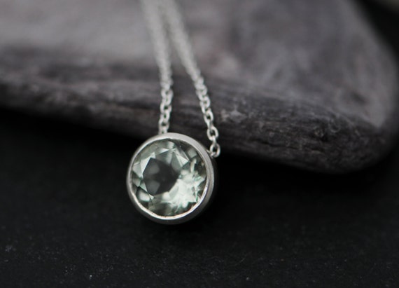 Gift For Her Green Amethyst Pendant, Green Gemstone Necklace In Silver