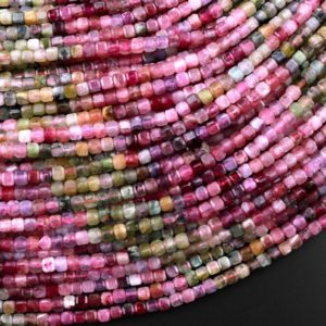 AAA Natural Multicolor Pink Green Tourmaline Faceted 3mm Cube Square Dice Beads Gemstone 15.5" Strand | Natural genuine beads Green Tourmaline beads for beading and jewelry making.  #jewelry #beads #beadedjewelry #diyjewelry #jewelrymaking #beadstore #beading #affiliate #ad