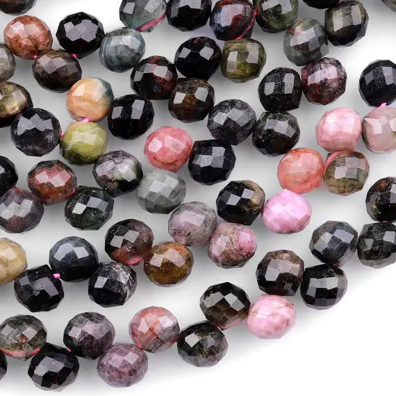 Natural Dark Green Tourmaline Faceted 7mm Rounded Teardrop Briolette Beads 15.5" Strand
