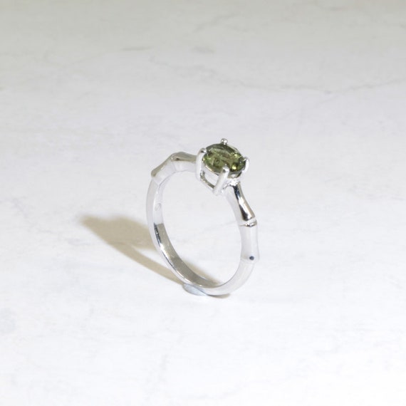 Jungle Green Tourmaline Ring (genuine Natural Tourmaline), 6mm X 0.90 Carat, Round Cut, Sterling Silver Ring