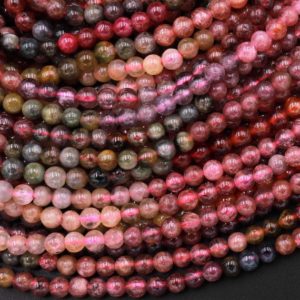 Natural Multicolor Watermelon Pink Green Tourmaline 4mm Smooth Round Beads 15.5" Strand | Natural genuine round Green Tourmaline beads for beading and jewelry making.  #jewelry #beads #beadedjewelry #diyjewelry #jewelrymaking #beadstore #beading #affiliate #ad