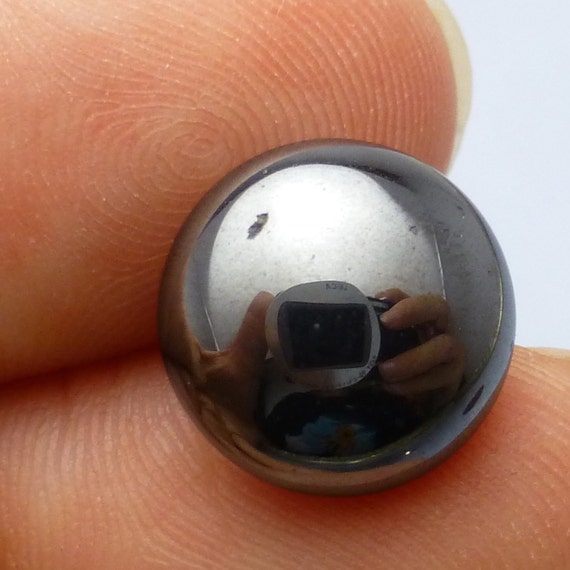 Hematite Cabochon 12mm Round Natural Gemstone Ring Stone Gunmetal Vintage Old Stock Mens Jewelry Masculine Black Perfect For A Ring