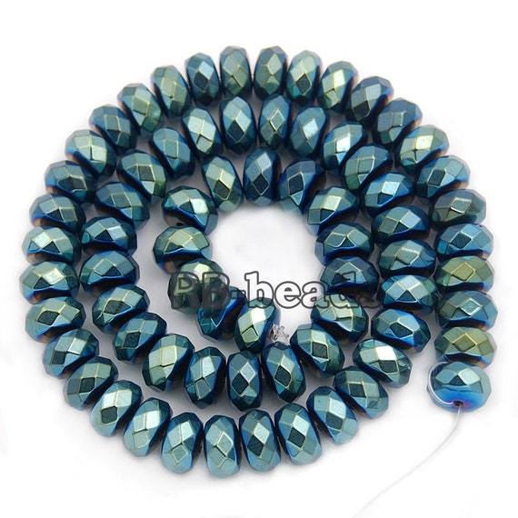 Gem Natural Faceted Green Hematite Rondelle Beads, Disk Stone Beads,  Spacer Loose Jewelry Beads, 2mm 3mm 4mm 6mm 8mm 10mm 16'' Strand