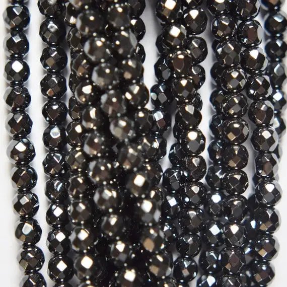 Faceted Hematite Round Beads 4 Mm - Full Strand 16", 105 Beads, Aa Quality