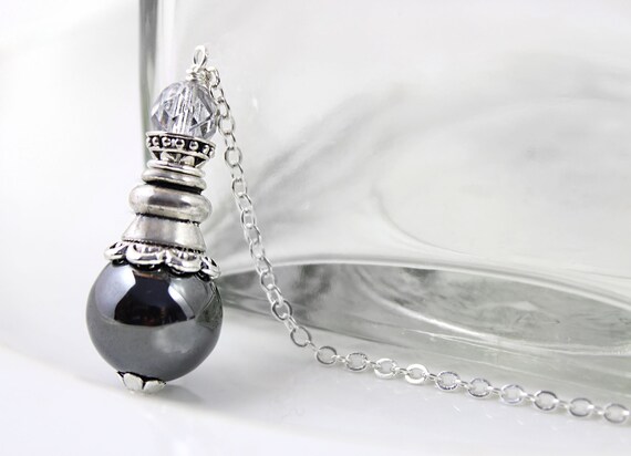 Hematite Dowsing Pendulum,  Metaphysical Tool, Intuition, Divination, Magic, Wicca, Yoga Gift, Scrying Pendulum, Hematite Pendulum Necklace