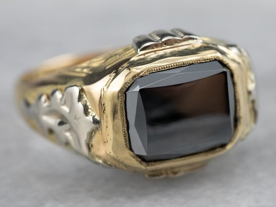 18k Two Toned Gold Hematite Ring, Vintage Hematite Ring, Unisex Hematite Ring, Hematite Jewelry, Estate Jewelry A5093