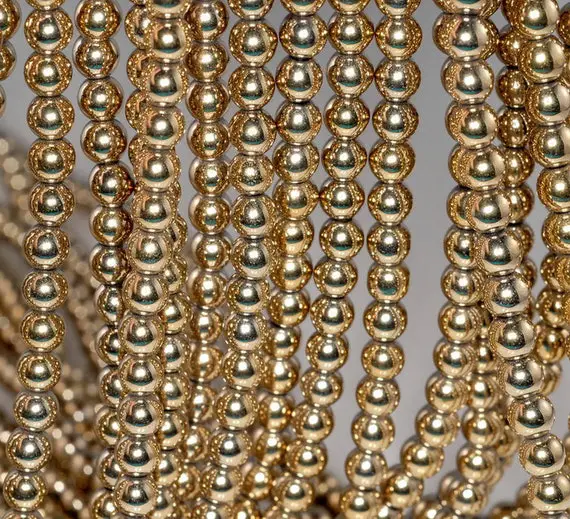 4mm 18k Gold Hematite Gemstone 18k Gold 4mm Round Loose Beads 15.5 Inch Full Strand Bulk Lot 1,2,6,12 And 50 (80002971-396)