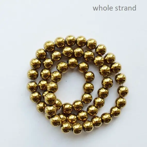 6 Mm Hematite Round Beads 6 Mm, Gold Color Hematite - Full Strand 16", 70 Beads, A Quality