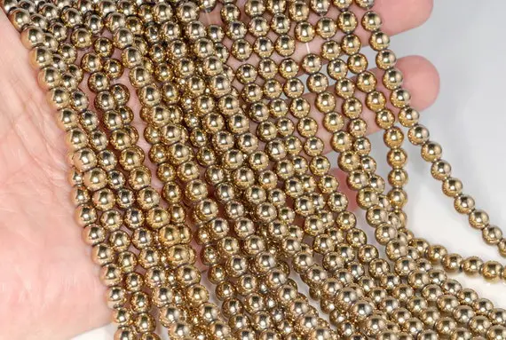 6mm 18k Gold Hematite Gemstone 18k Gold Round 6mm Loose Beads 15.5 Inch Full Strand Lot 1,2,6,12 And 50 (90182541-396)