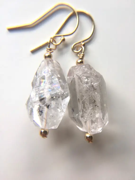 Herkimer Diamond Quartz  Earrings - April Birthstone - Diamond Jewelry - Gold Or Silver - Raw Crystal Earrings -  Gift For Her