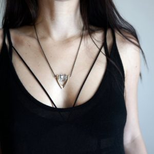 Shop Healing Gemstone & Crystal Pendants! CARA / Herkimer Diamond Crystal Necklace, Raw Crystal Handmade Necklace, Bronze Sculpted Pendant, Black Chain, Wishbone Pendant, Couple Pair | Natural genuine Gemstone pendants. Buy crystal jewelry, handmade handcrafted artisan jewelry for women.  Unique handmade gift ideas. #jewelry #beadedpendants #beadedjewelry #gift #shopping #handmadejewelry #fashion #style #product #pendants #affiliate #ad