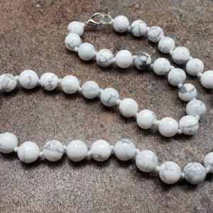 Shop Howlite Necklaces! Howlite Hand Knotted Necklace with Lobster Claw Clasp | Natural genuine Howlite necklaces. Buy crystal jewelry, handmade handcrafted artisan jewelry for women.  Unique handmade gift ideas. #jewelry #beadednecklaces #beadedjewelry #gift #shopping #handmadejewelry #fashion #style #product #necklaces #affiliate #ad