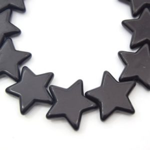 Shop Howlite Bead Shapes! 30mm Jet Black Howlite Star Shaped Beads with 1mm Holes – (Approx. 16" Strand ~ 16 Beads) | Natural genuine other-shape Howlite beads for beading and jewelry making.  #jewelry #beads #beadedjewelry #diyjewelry #jewelrymaking #beadstore #beading #affiliate #ad