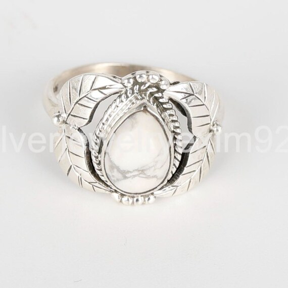 White Howlite Ring, Promise Ring, Howlite Ring, Handmade Rings, Sterling Silver Rings, Dainty Ring, Women Jewelry, Birthstone Silver Rings
