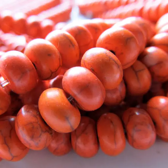 Howlite Beads 8 X 4mm  Neon Orange Smooth Rondelles - 4 Inch Strand