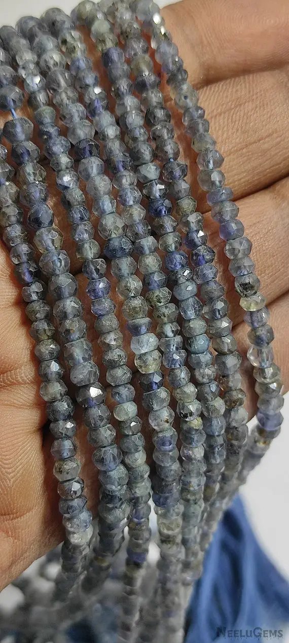 Natural Blue Iolite Quartz Faceted Rondelle Shape Gemstone Bead,iolite Quartz Micro Cut Faceted Bead,iolite Beads For Jewelry Making Designs