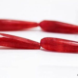 Shop Jade Faceted Beads! M/ Dyed Red Jade 7x30mm/ 6x16mm/ 6x12mm Faceted Teardrop 15" strand. Bright dark red jade faceted long drop loose beads. Good polished | Natural genuine faceted Jade beads for beading and jewelry making.  #jewelry #beads #beadedjewelry #diyjewelry #jewelrymaking #beadstore #beading #affiliate #ad
